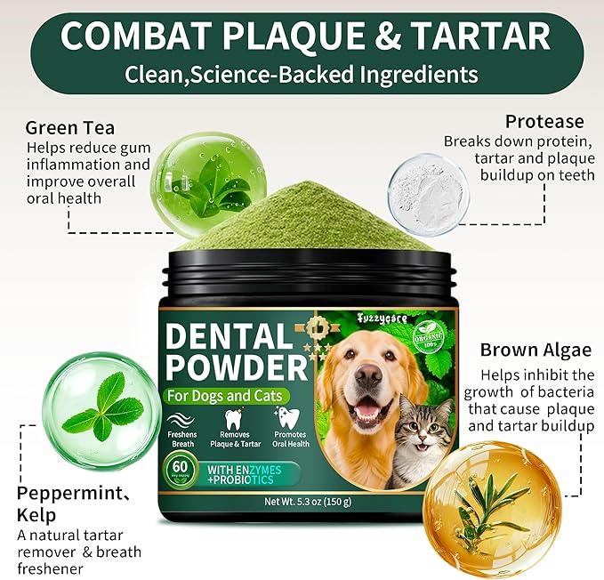 2 Pack Dog Dental Powder, Dog Teeth Cleaning Powder with Natural Herbal Blend & Postbiotics, Dental Powder for Dogs Teeth, Targets Tartar & Reduces Plaque & Bad Breath for Dogs & Cats, Mint -150Grams-PurrikoPets