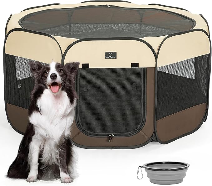 A4Pet Dog Playpen Indoor, 49” Pet Playpen with Bowl for Dogs, Kittens, and Small Animals, Removable Zipper & Mesh Panel(19”W × 12”H)-PurrikoPets