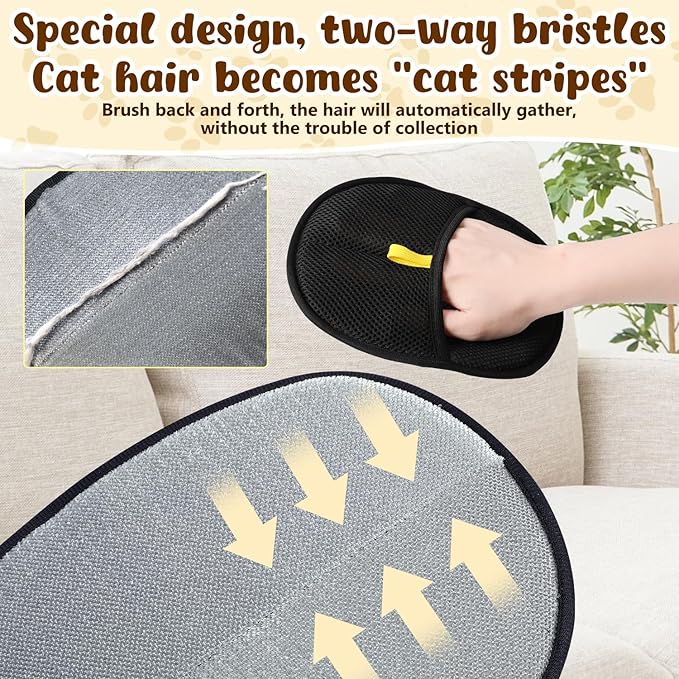 2Pcs Pet Hair Remover Glove,Static Pet Removal Gloves,Cat Grooming Gloves for Hair Removal,Reusable Double Sided Pet Hair Remover,for Couch,Furniture,Carpet,Curtain-PurrikoPets