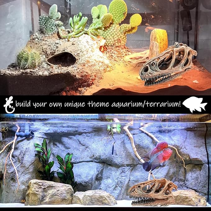 Fish Hideout Aquarium Décor Decorations Dinosaur Skull Fish Tank Decor Cave Dinosaur Skull Betta Animal Halloween Large Tarantula Reptile Bones Snake for Terrarium Ornament-PurrikoPets
