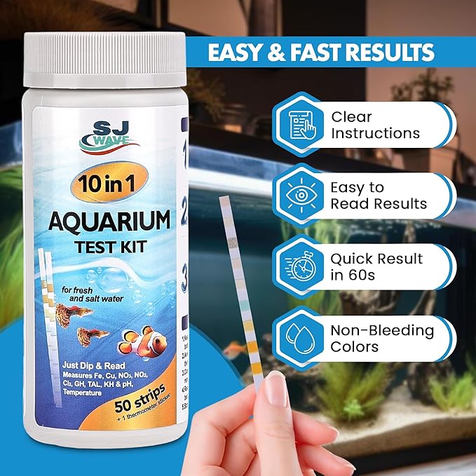 10 in 1 - Aquarium Test Strips | 100 Fast & Accurate Strips | Fish Tank Aquariums Water Test Kit & ebook | Aquarium Thermometer | Fish Tank Water Testing Kit for Fresh & Saltwater | Versatile Usage-PurrikoPets