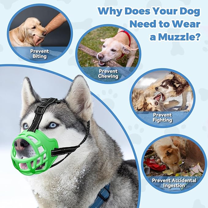 Dog Muzzle for Large Dogs, Breathable Basket Muzzles for Small, Medium and X-Large Aggressive Dog, Allows Panting Drinking, Suitable for Grooming Trimming Training (3, Luminous Green)-PurrikoPets
