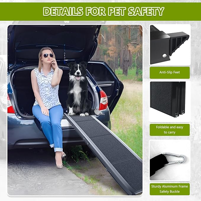 Dog Ramp for Cars SUV Truck-17.3x71in Heavy Duty Foldable Wide Outdoor Pet Stairs with Non-Slip Surface Portable Folding Design for Large Dogs Up to 250lbs (63" L x 17.3" W)-PurrikoPets