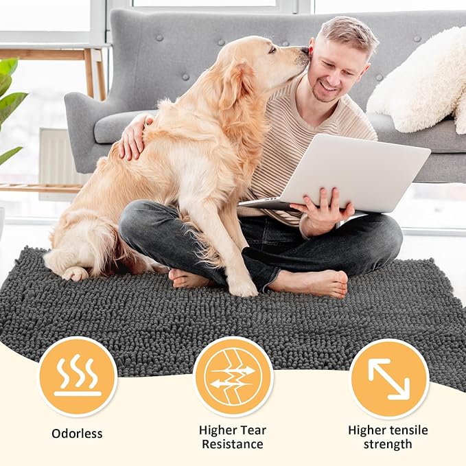 Absorbent Dog Door Mat for Muddy Paws, 72" x 36" Chenille Indoor Mats for Entryway, Trap Dirt Front Door Mat Indoor Entrance Washable Non Slip Soft-PurrikoPets
