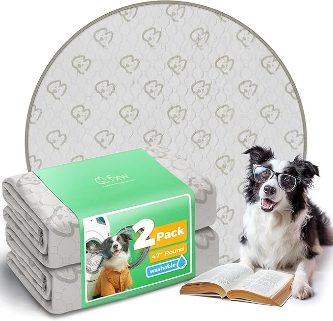 FXW Washable Pee Pads for Dogs, Puppy Pads with Super Absorbent, Specifically Designed for Whelping Box, 47" Round, Khaki, 2 Packs-PurrikoPets