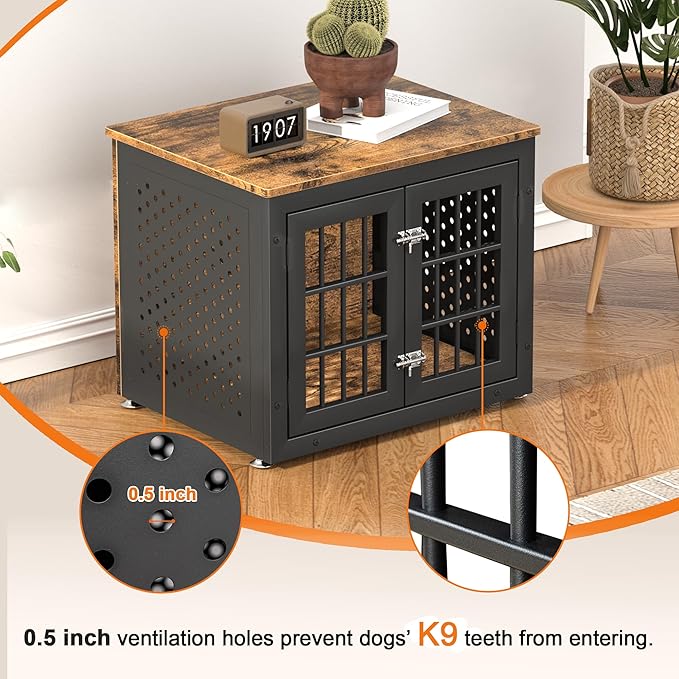 26" Heavy Duty Dog Crate Furniture for Small Dogs, Metal Kennel for High Anxiety Dogs, Chew Proof Pet Cage Indoor, Decorative Dog Kennel End Table-PurrikoPets