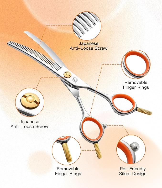 Fenice Peak 6'' Small Curved Thinneing Scissors Lightweight Dog Cat Grooming Scissors with Safety Round Tip JP440C Stainless Steel-PurrikoPets