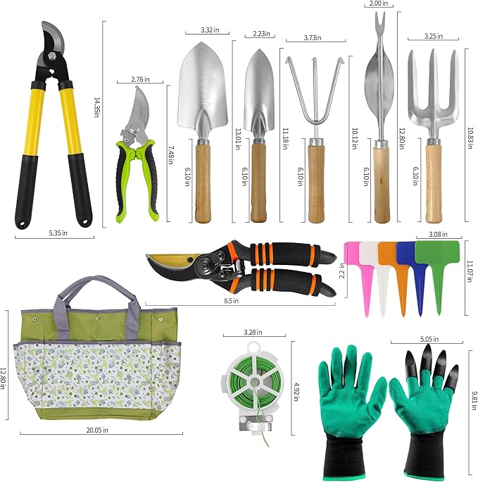 Gardening Tools – 42 Piece Premium Gardening Tool Set,Heavy Duty Hand Tools with Fashion Garden Tools Organizer Handbag,Rust-Proof Gardening Tool Kit, Ideal Gardening Gifts for All (Green Floral)-PurrikoPets