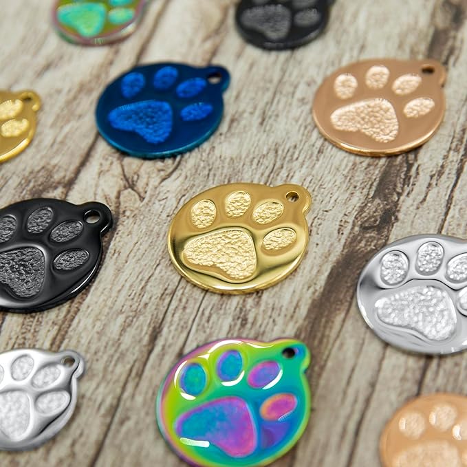 Engraved Pet Tag for Dogs and Cats - Personalized Front & Back up to 4 Lines of Text Custom Engraved ID, Round Paw Print Solid Plating Stainless Steel Nebula Small-PurrikoPets