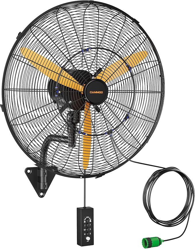 24 Inch Oscillating Misting Wall Mount Fan, Extra Long 3.9ft Wired Remote and 9.8ft Power Cord, IP44 Industrial Commercial Wall Mounted Fan for Greenhouse, Garage, Workshop, Covered Patio-PurrikoPets