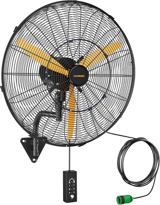 24 Inch Oscillating Misting Wall Mount Fan, Extra Long 3.9ft Wired Remote and 9.8ft Power Cord, IP44 Industrial Commercial Wall Mounted Fan for Greenhouse, Garage, Workshop, Covered Patio-PurrikoPets