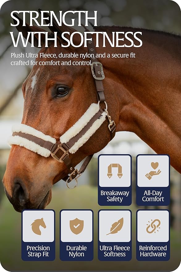 Equinavia Valkyrie Soft Ultra Fleece Padded Adjustable Breakaway Horse Halter - Brown/Ivory White - Horse-PurrikoPets