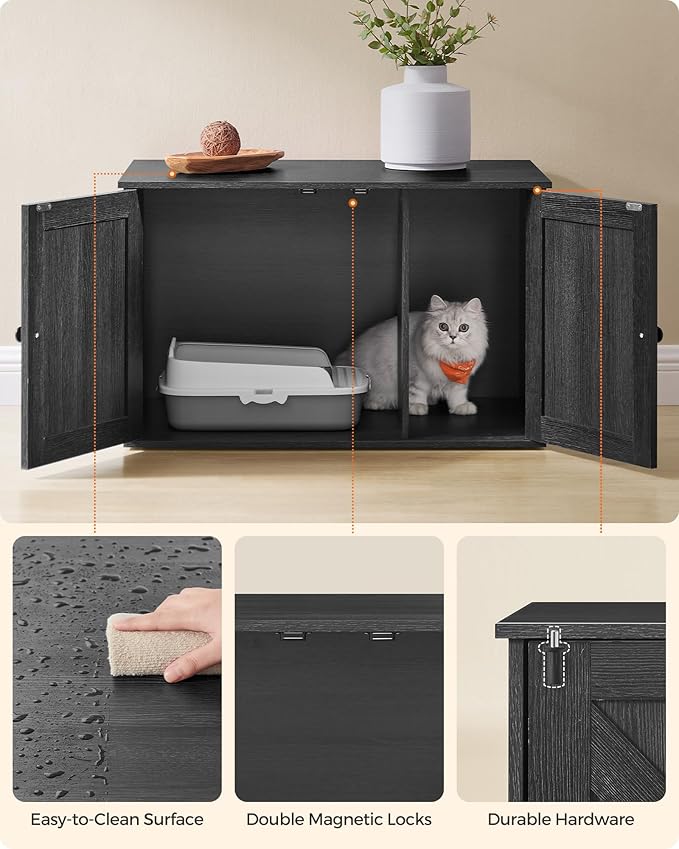 Feandrea Cat Litter Box Enclosure, Litter Box Furniture Hidden with Removable Divider, Indoor Cat House, End Table, 31.5 x 20.9 x 19.7 Inches, Ink Black UPCL002B01-PurrikoPets