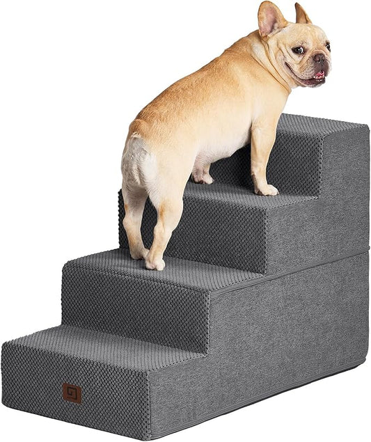 EHEYCIGA Dog Stairs for Bed 20" H, 4-Step Extra Wide Dog Steps for High Bed, Pet Steps for Small Dogs and Cats, Non-Slip Balanced Pet Ramp Indoor, Grey-PurrikoPets