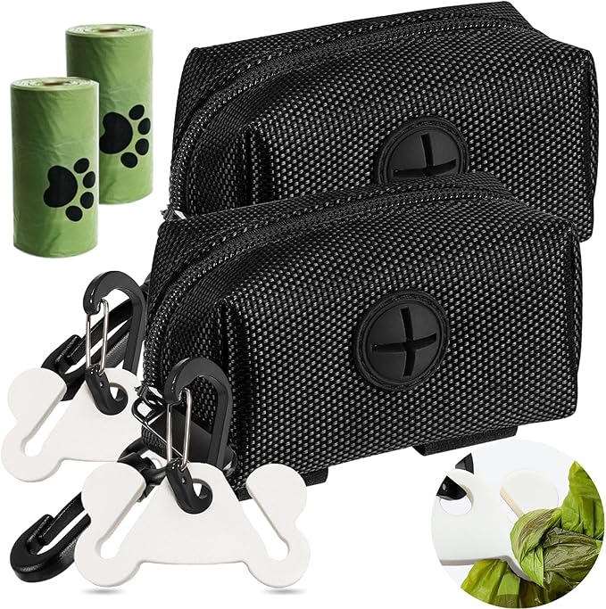 2Packs Dog Poop Bag Holder for Leash Attachment Dog Poop Bag Dispenser Dog Waste Bag Dispensers Dog Poop Bag Holders Fit Dog Leash Accessory With Hand Free Holder Carriers, Black-PurrikoPets