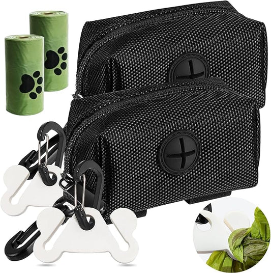 2Packs Dog Poop Bag Holder for Leash Attachment Dog Poop Bag Dispenser Dog Waste Bag Dispensers Dog Poop Bag Holders Fit Dog Leash Accessory With Hand Free Holder Carriers, Black-PurrikoPets