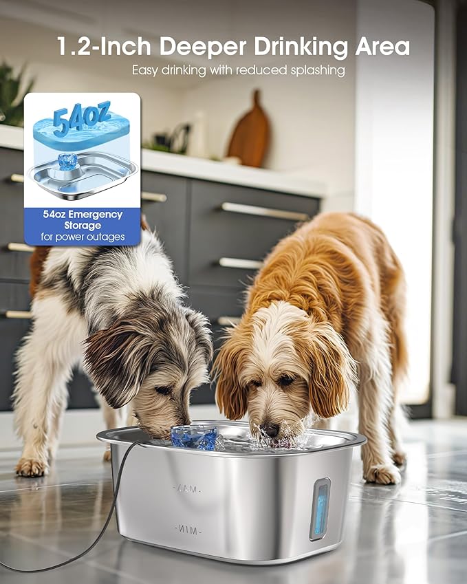 Dog Water Fountain for Large Dogs - 3 Gallon Stainless Steel Dog Water Bowl Dispenser with 4 Filters, Automatic Big Extra Large Capacity Pet Water Fountain, Easy Clean with Quiet Pump-PurrikoPets