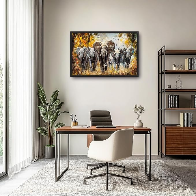 Extra Large Elephant Framed Wall Art for Living Room,Oversized Elephants Wild Animal Pictures Wall Decor,Forest Landscape Canvas Print Painting Modern Artwork Bedroom Office Bathroom 36L" x 24W"-PurrikoPets