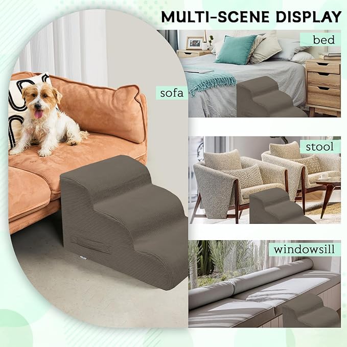 Dog Steps for Small Dogs, 4-Step Pet Ramp Stairs for High Beds and Sofa, Non-Slip Pet Stairs for Small Dogs and Cats, Removable and Easy to Clean Cover, Light Brown-PurrikoPets
