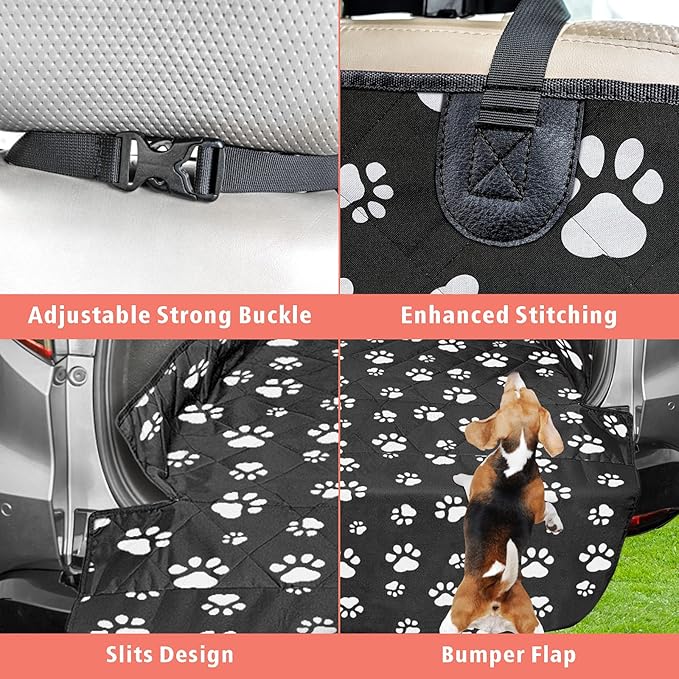 F-color SUV Cargo Liner for Dogs, Water Resistant Pet Cargo Cover Dog Seat Cover Mat for SUVs Sedans Vans with Bumper Flap Protector, Non-Slip, Large Size Universal Fit, Paw Print-PurrikoPets