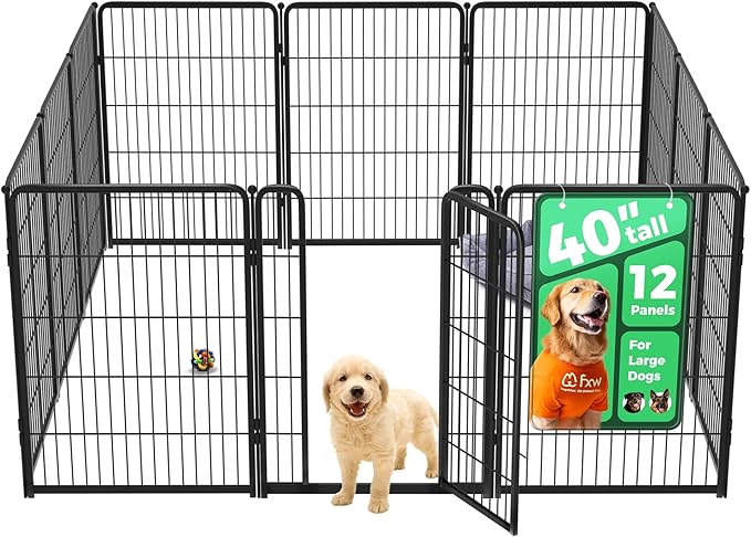 FXW Homeplus Unleashed Indoor Dog Playpen - Stress-Free and Safe Play, Heavy Duty 40 Inch 12 Wire Panels Dog Pen for Medium and Large Dogs, Black│Patented-PurrikoPets