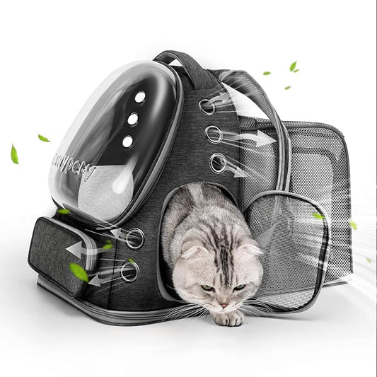 Expandable Cat Backpack,Cat Bubble Backpack Carrier for Carrying Cats, Pets and Small Dogs,Airline-Approved,Designed for Travel, Hiking, Walking,Car （Black-PurrikoPets