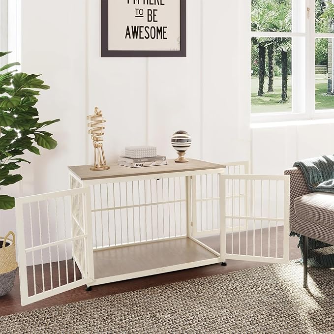 32 Inch Heavy Duty Dog Crate Furniture for Medium and Small Dogs, Decorative Pet House End Table, Wooden Cage Kennel Furniture Indoor with Double Doors, Sturdy Dog Cage for Anxiety Dog-PurrikoPets