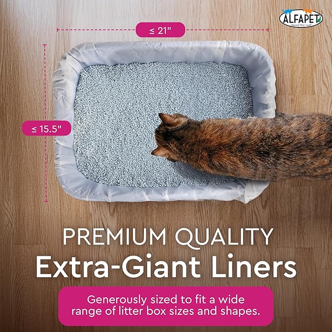 Alfapet Elastic Cat Litter Box Liners - Extra Giant 30 Count - Tear-Resistant Cat Litter Bags - Waterproof Kitty Litter Liners - Fits Litter box Pan Sizes XL, Giant, X-Giant, 37" x 18", 20 lb Capacity-PurrikoPets