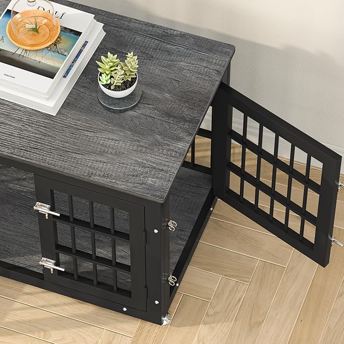 26 Inch Heavy Duty Dog Crate Furniture for Small Dogs, Decorative Pet House End Table, Wooden Cage Kennel Furniture Indoor, Gray-PurrikoPets