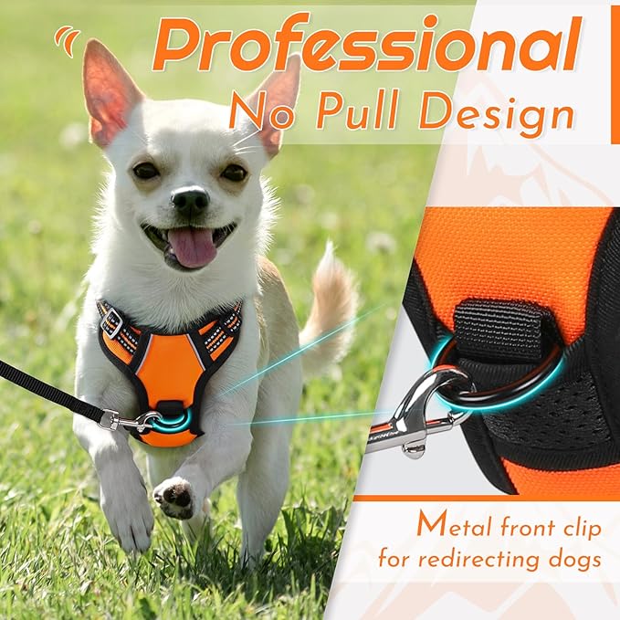 Eagloo Small Dog Harness No Pull, Service Vest with Reflective Strips and Control Handle, Adjustable and Comfortable for Easy Walking, No Choke Pet Harness with 2 Metal Rings, Orange, XS-PurrikoPets