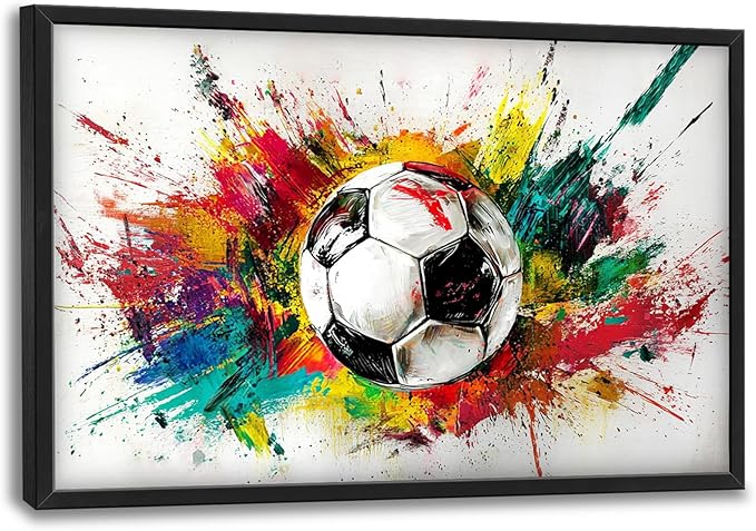 Extra Large Framed Soccer Wall Art,Oversized Colorful Graffiti Sport Ball Wall Decor Pictures for Living Room,Canvas Print Painting Modern Artwork Bedroom Office Bathroom Home Decor 36L x24W-PurrikoPets