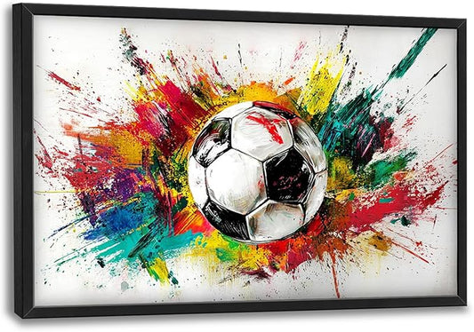 Extra Large Framed Soccer Wall Art,Oversized Colorful Graffiti Sport Ball Wall Decor Pictures for Living Room,Canvas Print Painting Modern Artwork Bedroom Office Bathroom Home Decor 36L x24W-PurrikoPets