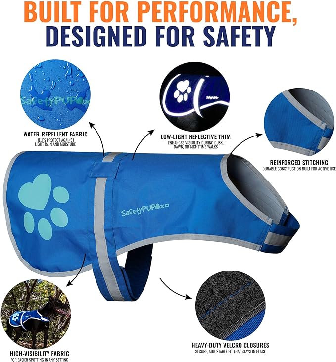 Dog Reflective Vest – Hi-Vis Fluorescent Visibility That Helps to Safeguard Your Pet On/Off Leash in Urban & Rural Areas (Blue, X-Large)-PurrikoPets