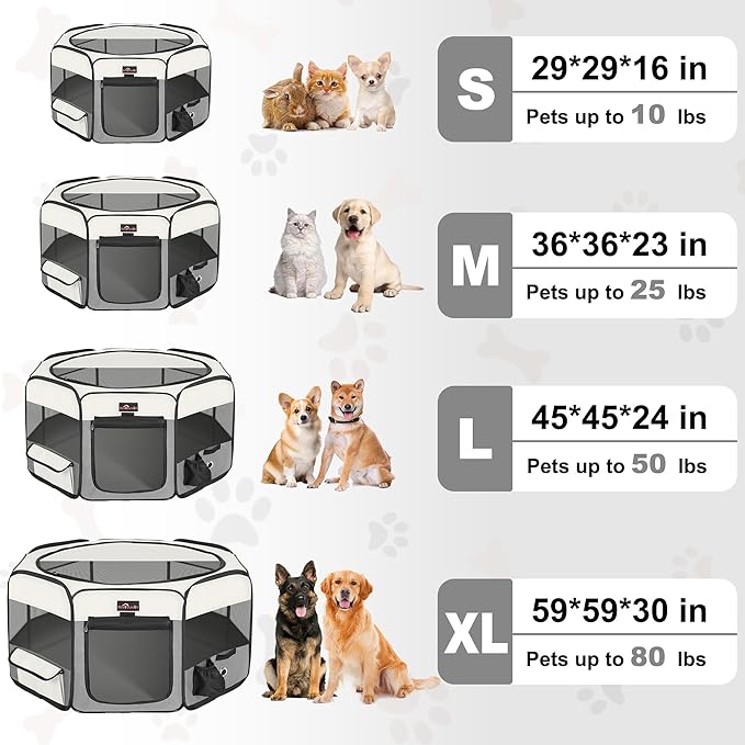 Aivituvin Dog Playpen Foldable Pet Play Pens with Carrying Bag for Cat, Puppies, Rabbits, Chickens, Durable Portable Pet Tent for Travel Camping Indoor/Outdoor Grey M-PurrikoPets