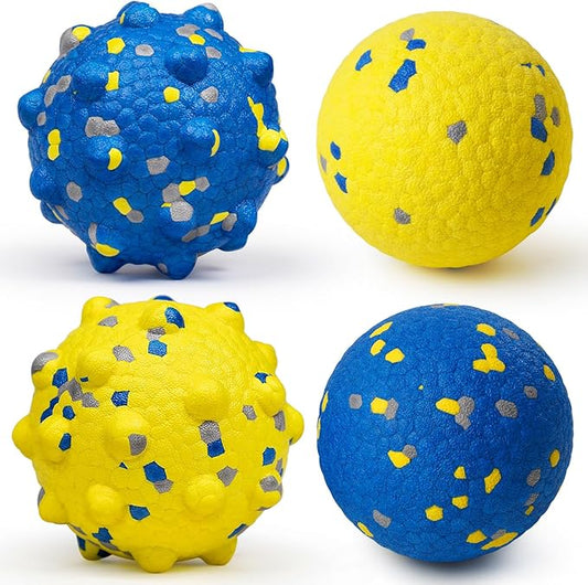 Dog Tennis Balls for Aggressive Chewers, Indestructible Durable Bouncy Interactive Toy for Dogs Fetch Game Lightweight Floating Outdoor Training(Yellow+Blue Mixed Large)-PurrikoPets