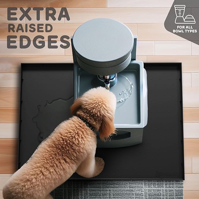 32x24x1” XL Dog Food Mat - All Purpose Under Sink Liner, Washer and Dryer Covers for The Top, Silicone Griddle Mat for Blackstone - Raised Edges Dog Mat for Food and Water Prevent Spill, Waterproof-PurrikoPets