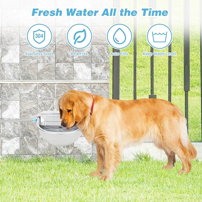 FHTONGE 304 Stainless Steel Automatic Water Dispenser with Drainage for Outdoor Big Dog, Large Auto Fill Dog Waterer Float Valves for Livestock Poultry Horse Cow Goat Pig Chicken Duck Rabbit Drinking-PurrikoPets