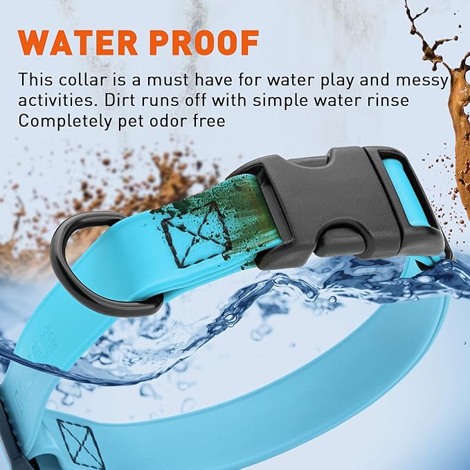 Dogline Biothane Waterproof Dog Collar with Quick Release Buckle Strong Coated Nylon Webbing with Odor- Proof for Easy Care Easy to Clean Fits Small Medium Large Dogs, Cyan Blue 5/8" W 9-14" L-PurrikoPets