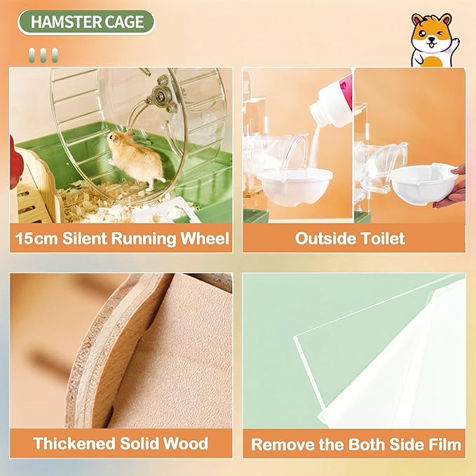 8 in 1 Clear Acrylic Hamster Cage with All Accessories,13.5''L* 10''W* 13''H Dwarf Hamster Cage,Small Hamster Habitat,Garden Style Mouse Cage for Pet Mice,Hamster Enclosure with Stairs(1-Layer)-PurrikoPets