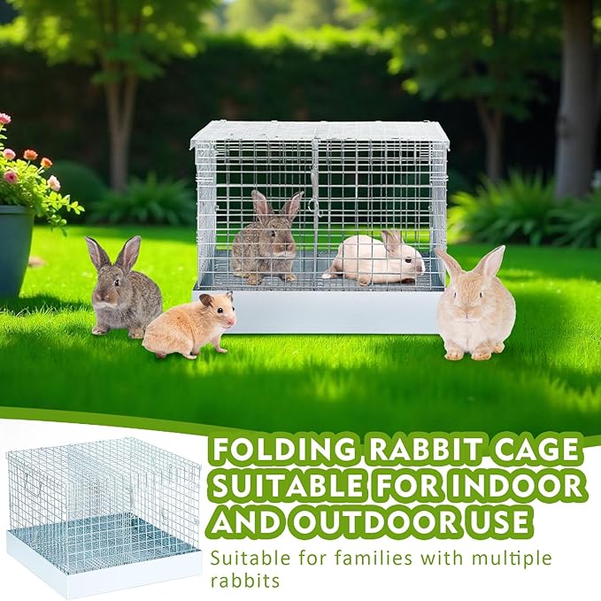 Folding Rabbit Cage, 18 x 18 x 14 in Portable Bunny Carrier with Tray and Handles for Transport, Trave or Temporary Housing, Indoor Outdoor Pet Habitat Animal Enclosure-PurrikoPets