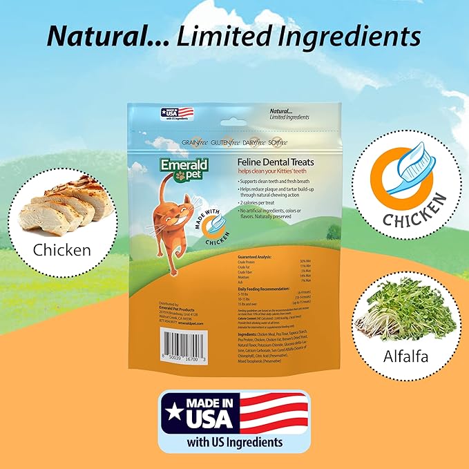 Feline Dental Treats — Tasty and Crunchy Cat Treats Grain Free — Natural Dental to Clean Teeth, Freshen Breath, and Reduce Plaque and Tartar Buildup — Chicken, 32 oz-PurrikoPets