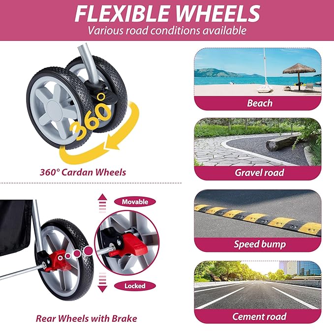 4 Wheels Pet Stroller for Small Medium Dogs Cats 10-33 lbs, Foldable Dog and Cat Stroller with Cup Holder & Storage Basket & Breathable Mesh, Pet Strolling Cart for All-Season, Pink-PurrikoPets