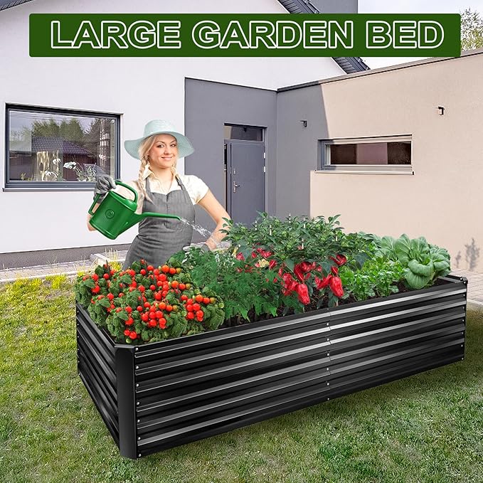 EDOSTORY Metal Raised Bed Garden Bed Kit, 8x4x2ft Tall Galvanized Planter Raised Garden Boxes Outdoor, Large Metal Raised Garden Beds for Flowers, Vegetables, Herbs-PurrikoPets