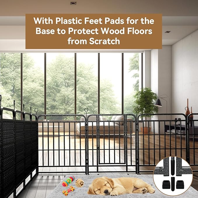 Dog Playpen Outdoor 8 Panels Heavy Duty Dog Fence 32" Height with Thick Pipe Anti-Rust with Doors Portable for RV Camping Yard, Total 18FT, 25 Sq.ft, Snowy Black-PurrikoPets