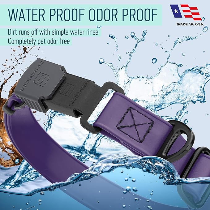 Dogline Biothane Waterproof Dog Collar with Herm Sprenger Stainless Steel Quick Release Buckle – Heavy Duty Tactical Durable Collar for Dogs – Comfortable and Safe Pet Collar, W 3/4" L 12-19", Purple-PurrikoPets