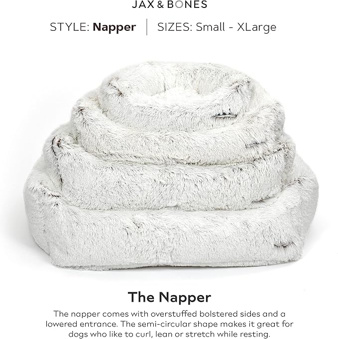 Jax & Bones Dog Napper - Machine Washable Shag Bed for Dogs - Extra Heavy Duty Bolstered Sides - Small White Dog Mat | 24 x 21 Inches-PurrikoPets