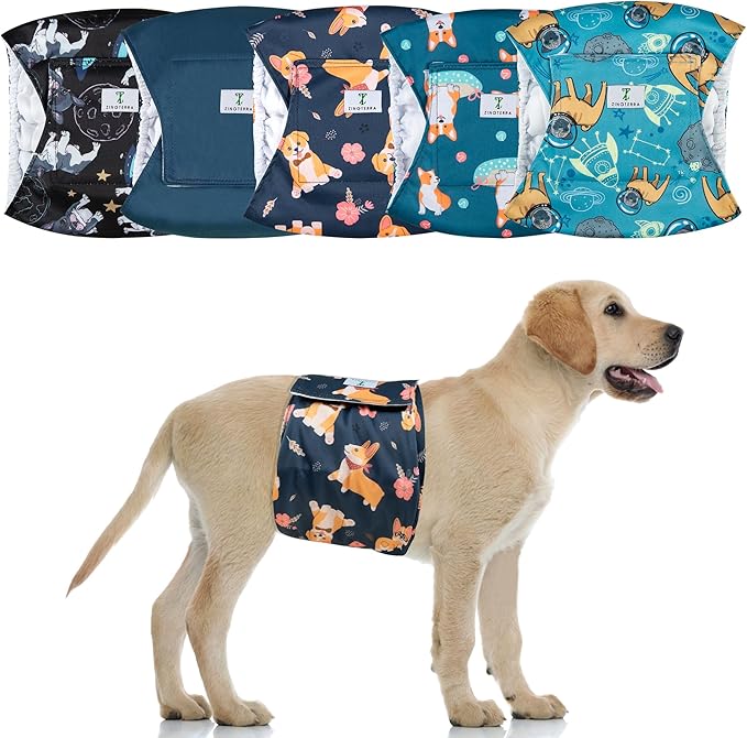 5 Pack Dog Diapers Male,Reusable Leakproof Pet Soft Dog Belly Band Wraps,High Absorbency Male Dog Diaper,Wider Washable Belly Band for Doggy Incontinence and Puppy Training-PurrikoPets