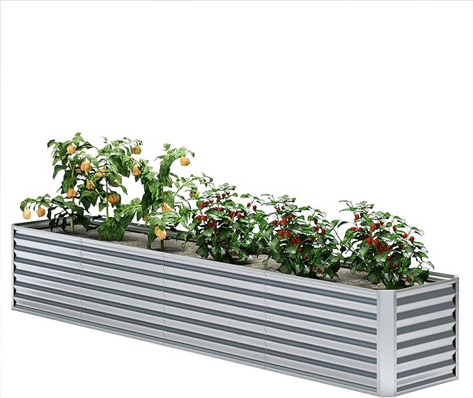 EKX 8x2x2FT Galvanized Raised Garden Bed, Raised Garden Bed Kit-Metal Planter Box Outdoor,Planting for Vegetables, Fruits,Herbs, Flowers-Slive-PurrikoPets