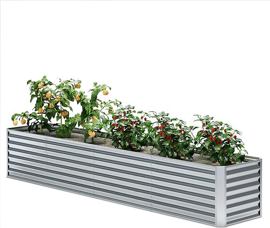 EKX 8x2x2FT Galvanized Raised Garden Bed, Raised Garden Bed Kit-Metal Planter Box Outdoor,Planting for Vegetables, Fruits,Herbs, Flowers-Slive-PurrikoPets