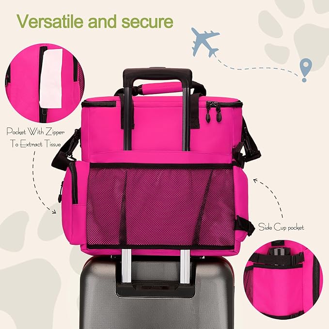 Dog Travel Bag,Weekend Pet Travel Bag Set for Dog and Cat,Airline Approved Tote Multi-Function Dog Bags for Traveling,Include 2 Collapsible Bowls,2 Food Storage Containers,1 Feeding Mat,Red-PurrikoPets